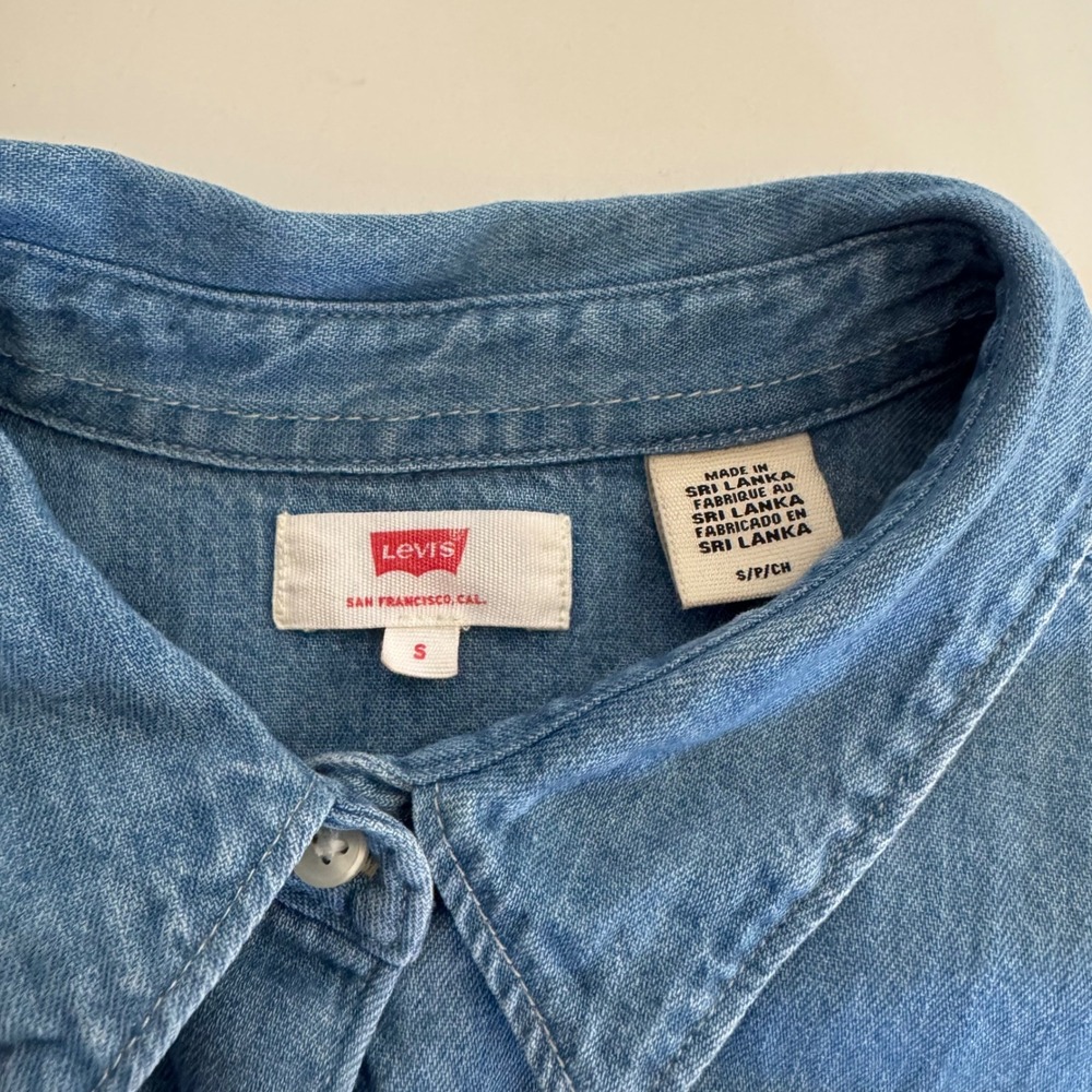 Levi's Women's Chambray Denim Shirt Dress Blue Button Front Short Sleeve Size S - Picture 5 of 10